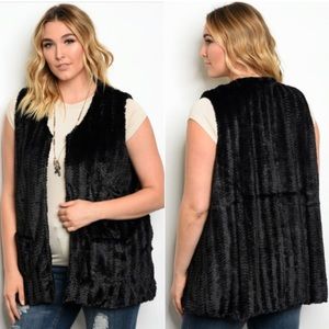 - Black Fur Plus Size Vest! NEW!